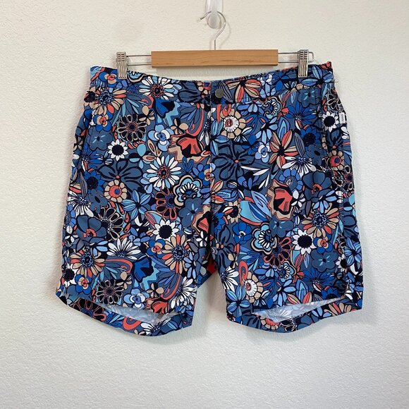 Onia Calder Blue Floral Print Swim Trunks Size XL - Picture 1 of 6